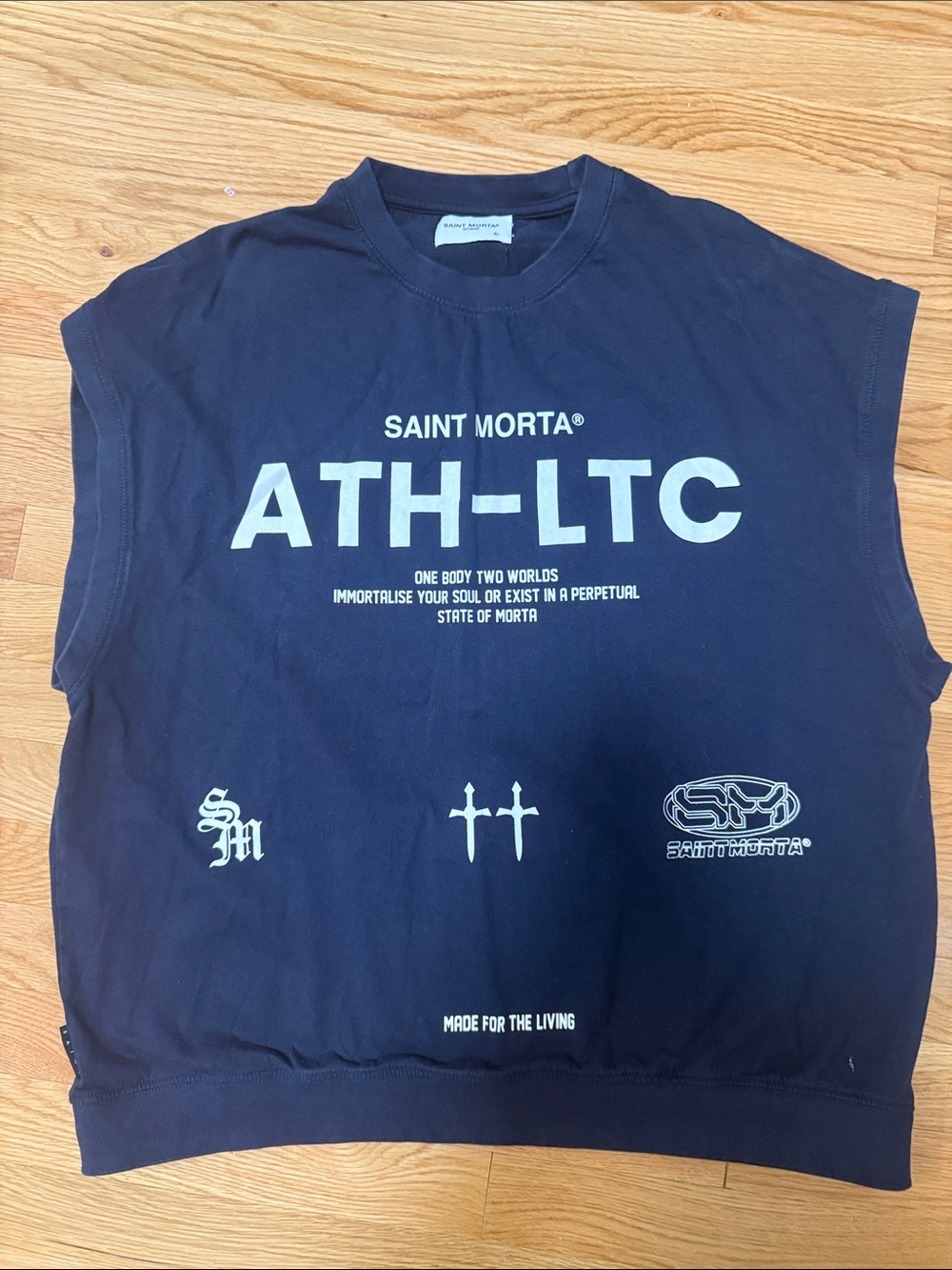 SAINT MORTA ATH-LTC Graphic Muscle Tee — Navy with White Print